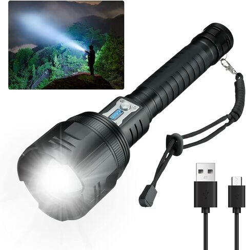 XHP360 مصابيح LED قابلة لإعادة الشحن، مصباح يدوي فائق السطوع 190000 لومن قابل للتكبير، IPX7 مصباح يدوي قوي مقاوم للماء، 6 أوضاع مصباح يدوي تكتيكي لحالات الطوارئ في التخييم in Saudi Arabia