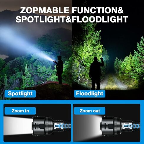 XHP360 مصابيح LED قابلة لإعادة الشحن، مصباح يدوي فائق السطوع 190000 لومن قابل للتكبير، IPX7 مصباح يدوي قوي مقاوم للماء، 6 أوضاع مصباح يدوي تكتيكي لحالات الطوارئ في التخييم in Saudi Arabia