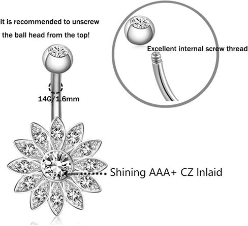 K&Y 9PCS 14G Stainless Steel Belly Button Rings Curved Barbell Piercing For Women Dangle Surgical Navel Rings Body Piercing Jewelry in Kuwait