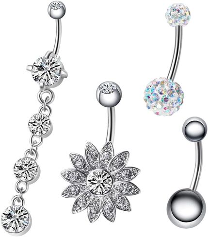 K&Y 9PCS 14G Stainless Steel Belly Button Rings Curved Barbell Piercing For Women Dangle Surgical Navel Rings Body Piercing Jewelry in Kuwait