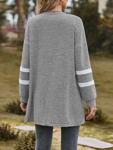 Leafsay Women's Casual Lightweight Open Front Cardigan Long Sleeve Soft Drape Color Block Cardigans in Kuwait