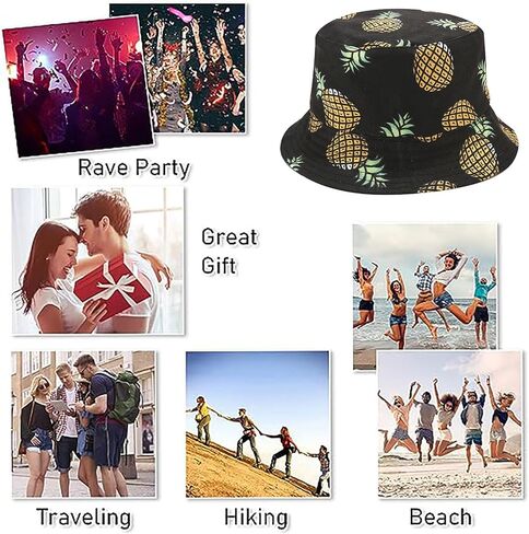 Joylife Banana Print Bucket Hat Fruit Pattern Fisherman Hats Summer Reversible Packable Cap in Kuwait