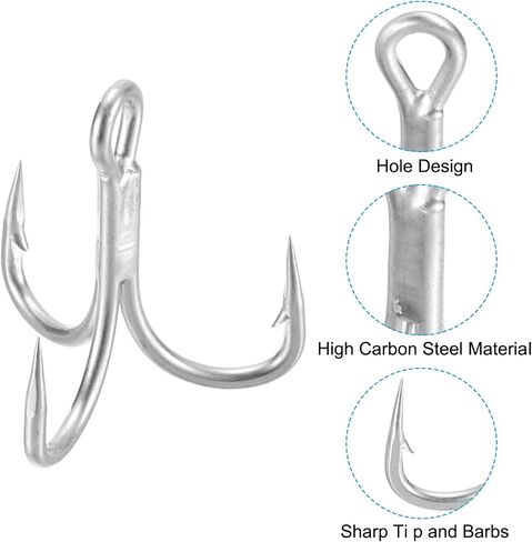 PATIKIL Fishing Treble Hooks, 4X Strong Treble Fish Hook High Carbon Steel Fishing Hooks Round Bend Barbed for Freshwater Saltwater in Saudi Arabia