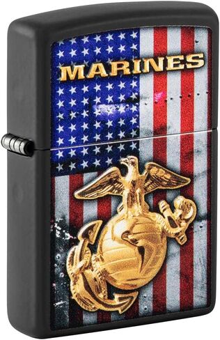 Zippo Lighter: USMC Marines Logo on Flag - Black Matte 81255 in Saudi Arabia