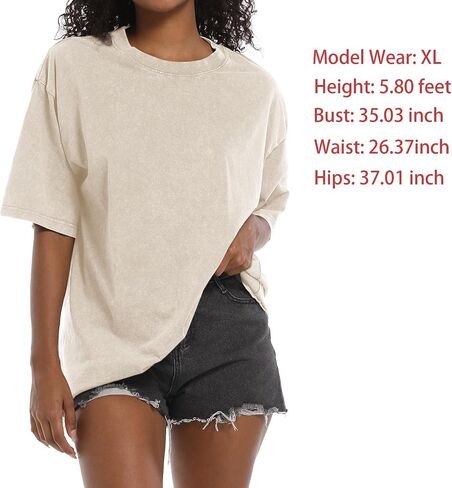 Tuislay Oversized Tshirt Shirts for Women Vintage Acid Wash T Shirt Cotton Casual Baggy Boyfriend Teens Basic Grunge Tees Top in Kuwait