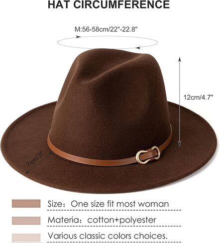قبعة فيدورا ذات حافة واسعة للسيدات من HUDANHUWEI، قبعة أنيقة من اللباد in Kuwait
