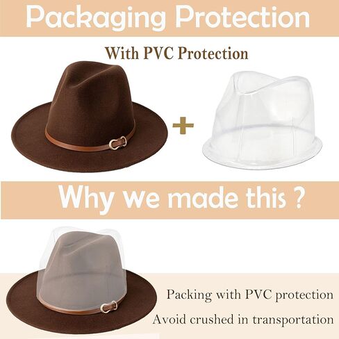 قبعة فيدورا ذات حافة واسعة للسيدات من HUDANHUWEI، قبعة أنيقة من اللباد in Kuwait