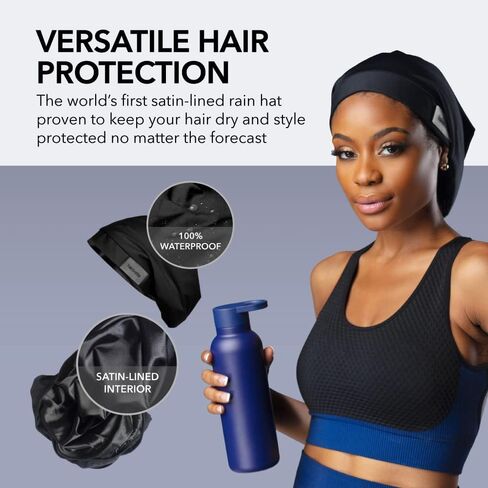قبعة المطر النسائية Hairbrella Lite للشعر الطويل - قبعة حماية الشعر مقاومة للماء مبطنة بالساتان مع حزام قابل للتعديل | قابلة للطي in Kuwait