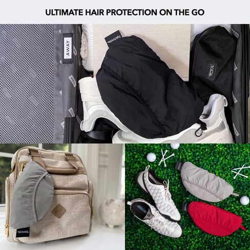 قبعة المطر النسائية Hairbrella Lite للشعر الطويل - قبعة حماية الشعر مقاومة للماء مبطنة بالساتان مع حزام قابل للتعديل | قابلة للطي in Kuwait
