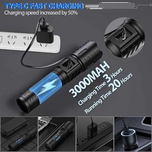 Rechargeable Flashlights, 6 Modes 100000 Lumen Tactical LED Flash Light, High Lumens Bright Waterproof Flashlights, Zoomable Flash Lights for Camping, Emergencies, Outdoor, Home, Gift for Men (1 PACK) in Saudi Arabia