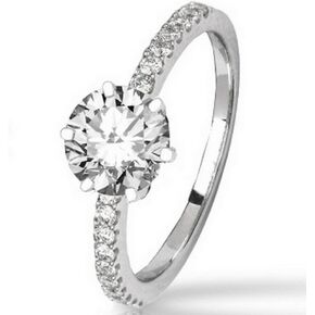 14K White Gold 1.25 Carat LAB GROWN DIAMOND Classic Side Stone Prong Set Round Cut Diamond Engagement Ring (D-E Color VS1-VS2 Clarity 1 Ct Center)
