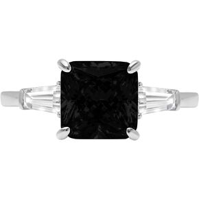 3.50 ct Asscher Baguette cut 3 stone Solitaire Accent Genuine Flawless Natural Black Onyx Gemstone Engagement Promise Statement Anniversary Bridal Wedding Ring Solid 18K White Gold