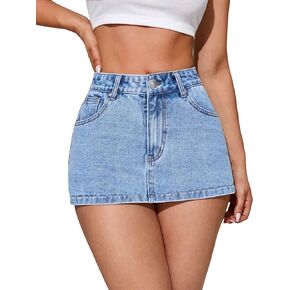 WDIRARA Women's High Waisted Button Denim Skort Summer Shorts with Pockets