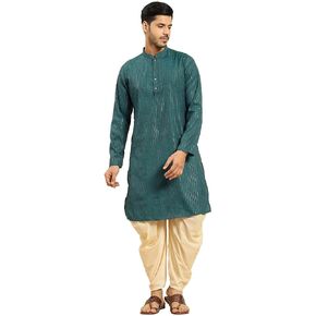 Amodh by Kisah Men's Cotton Blend Festive Wear Regular Fit Striped Kurta | Indian Wedding Wear Kurta | Festive Ethnic Kurta in Saudi Arabia
