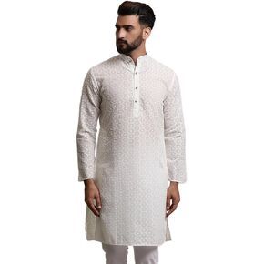 Sojanya (Since 1958, Men's Pure Cotton Chikankari ONLY Long Kurta