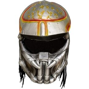 Bulex Predator Mask with Dreads Hair Scary Alien Full Head Headwear Halloween Cosplay Creepy Helmet Role Play Latex Props
