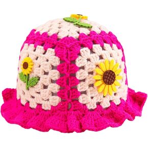 Verdusa Women's Floral Applique Crochet Bucket Hats Knit Caps