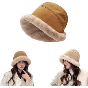 Women Extraordal Plus Velvet Thickened Bucket Hat,2023 New Winter Warm Solid Color Foldable Soft Faux Fur Cap