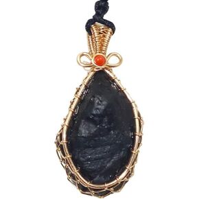 Genuine Tibetan Meteorites Tektite Crystal Necklace,Raw Stone Certified Tektite Pendant,Irregular Shape,BLACK