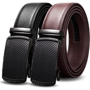 Mens Ratchet Belts Leather-2 Packs,Adjustable Slide Belts,Holeless Belts For Gifts Men Dress Casual 1 3/8",Cut for Fit