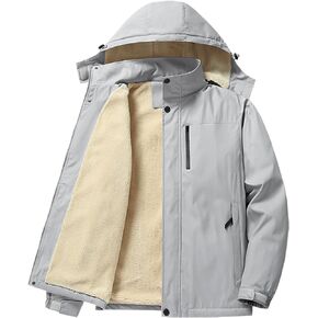 PEGENO Men's Winter Thick Hooded Jacket Fleece Lining Windproof Parka With Removable Hood Coat