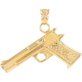 Men's Fine Jewelry Solid 10k Yellow Gold Pistol Gun Necklace Pendant in Kuwait