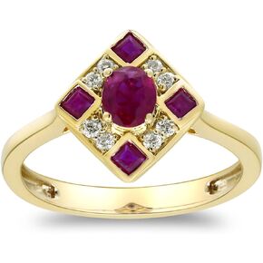 Gin & Grace 10K Yellow Gold Mozambique Genuine Ruby Ring with Diamonds for women | Ethically, authentically & organically sourced (Oval-cut) shaped Ruby hand-crafted jewelry for her | Ruby Ring for women