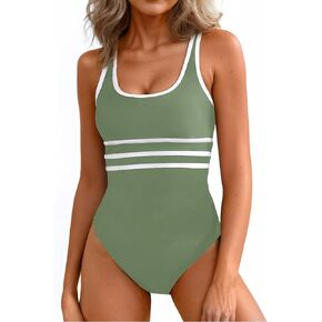 Aleumdr Women's Color Block One Piece Athletic Swimsuit Sports Tummy Control Cheeky High Cut Bathing Suits