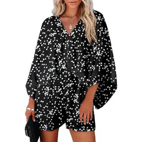 Dokotoo Womens Lepoard Print Summer Rompers Cruise Outfits Wrap V Neck Loose Oversized Jumpsuits with Pockets