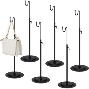 Therwen 6 Pcs Purse Display Stands Handbag Display Stand Purse Stands for Display Single Hook Display Stand Adjustable Height Handbag Display Holder for Home Boutique Store Counter Retail (Black)