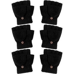 6 Pairs Kids Fingerless Gloves Winter Flip Top Gloves Knitted Mitten with Cover Convertible Warm Gloves for Toddler Boys Girl