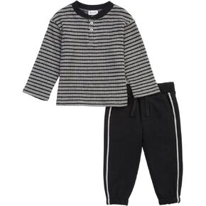 Splendid Kids Afternoon Stripe Long Sleeve Set for Baby Boy and Toddler, Charcoal Stripe, 6 Years US