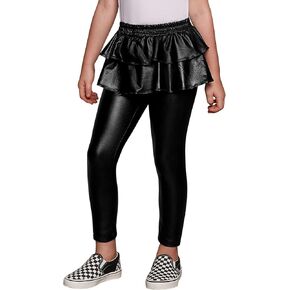 Jxstar Girls Metallic Leggings with Skirt Kids Shiny Sparkle Stretch Pants