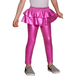 Jxstar Girls Metallic Leggings with Skirt Kids Shiny Sparkle Stretch Pants in Kuwait