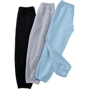 Floerns Girl's 3 Pcs Solid Elastic Waist Thermal Lined Jogger Sweatpants