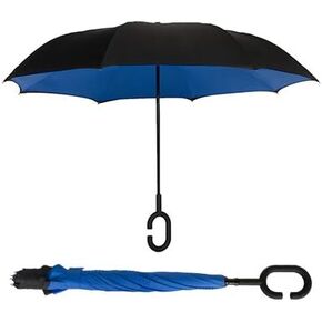 ShedRain Unbelievabrella Inverted, Upside Down, Windproof & Rainproof Car Umbrella - Hands Free C-Shape Handle - Heavy Duty, Double Layer Reverse Canopy Protects Men & Women Outdoors from Wind, Sun, UV & Rain, UPF 50 Rated (Black / Clouds)