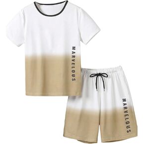 Floerns Boy's 2 Piece Outfits Letter Print Short Sleeve Tee & Drawstring Waist Track Shorts Set