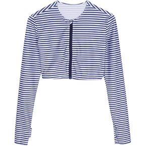SwimZip Women's Long Sleeve Crop Top Rash Guard Swim Shirt - UPF 50+ with Zipper