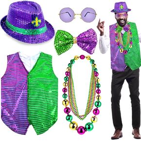 CAMDUCK Mardi Gras Costume, Mardi Gras Tutu Skirt Headband Leg Warmer Cover Feather Boa Shawl Scarf Bead Necklace Earrings in Kuwait