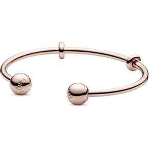 Pandora Moments 14k Rose Gold-Plated Open Bangle Bracelet for Women - Compatible Moments Charms - Features Rose - Gift for Her, With Gift Box