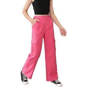 Floerns Girl's Flap Pocket Side Denim Jeans Straight Leg Loose Fit Cargo Pants