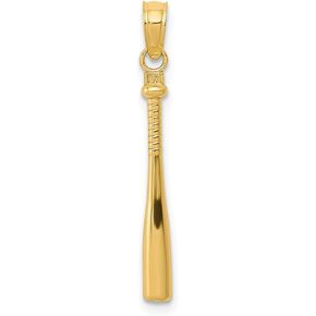 Solid 14k Yellow Gold Men's 3-D Baseball Bat Pendant Charm - 25mm x 2mm