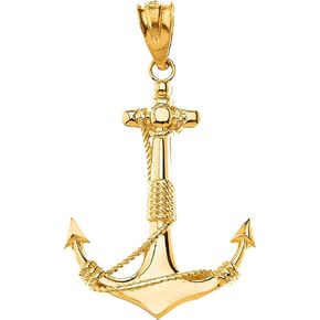 14K Gold Rope Wrapped Fouled Anchor Charm Pendant - Choice of Gold Color