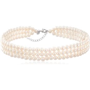 Ross-Simons 5-6mm Cultured Pearl 3-Row Choker Necklace in Sterling Silver. 14 inches