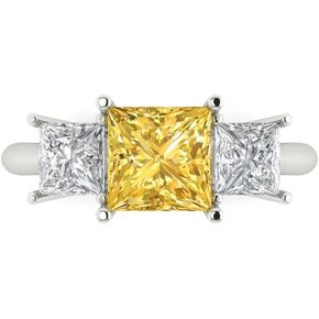 Clara Pucci 3.0ct Princess Cut 3 Stone Solitaire accent Natural Yellow Citrine Engagement Promise Anniversary Bridal Ring 14k White Gold