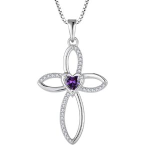 Cross Celtic Knot Necklace Sterling Silver Heart Birthstone Crucifix Pendant for Women