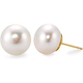 18K Cultured Pearl Earrings, Size of Pearls 6-6.5mm, High Luster & Round Shape, 18K Gold-Plated 925 Silver