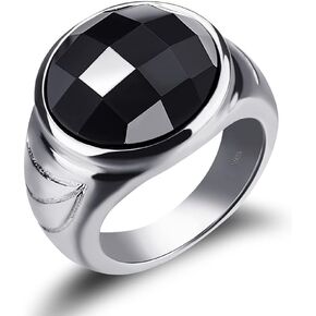 Natural Agate Rings Real 925 Sterling Silver Vintage Black Agate Stone Rings Sizes 6-13 for Women Men Boys