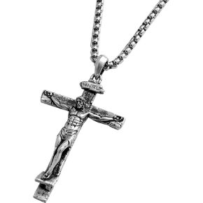 BGCOPPER Sterling Silver Crucifix Pendant Necklace for Men Women, Jesus Cross Necklace for Boy Christmas Gift
