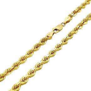 Nuragold 18k Yellow Gold 4mm Rope Chain Diamond Cut Pendant Necklace, Mens Lobster Clasp 16" 18" 20" 22" 24" 26" 28"